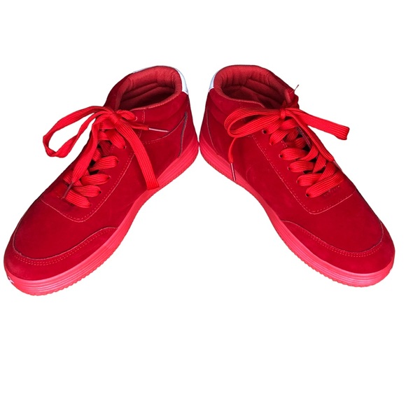 Omega Walk Nursing Love Sports Love Print Red Velour Mid Top Lace Up Shoes - Picture 3 of 8